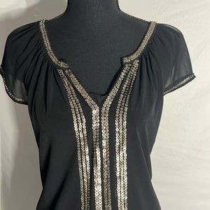 WHBM Metallic Embelished Cap Sleeve Blouse Sz M